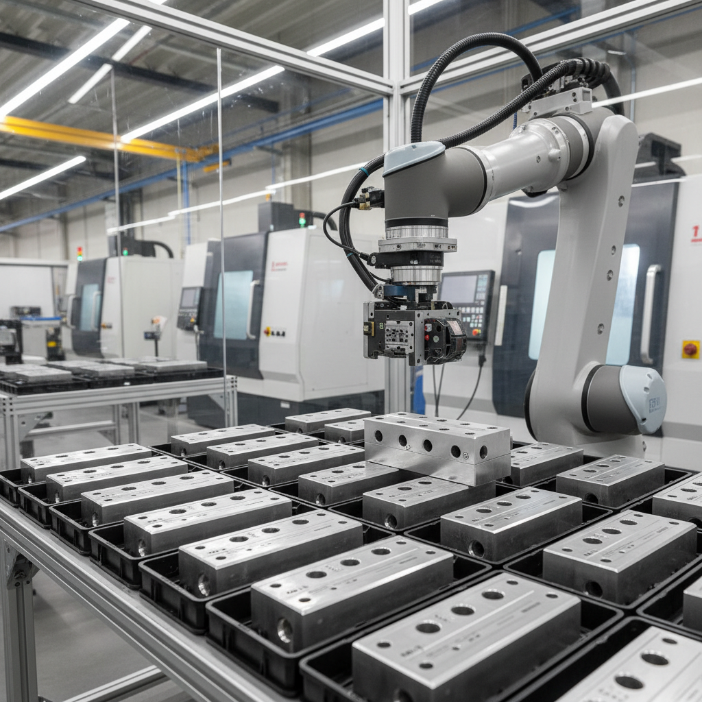 Sorgfältig sortierte CNC-Fräs- und Drehteile in exakt ausgerichteten Trays auf einem Arbeitstisch. Die fein bearbeiteten Metalloberflächen spiegeln das neutrale LED-Licht wider und zeigen saubere Kanten sowie hohe Oberflächengüte in einer aufgeräumten Fertigungsumgebung.